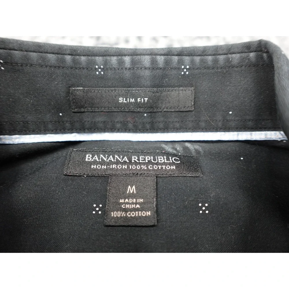 Banana Republic Button Down Mens Medium Black Good Slim Fit Non-Iron Micro-Print